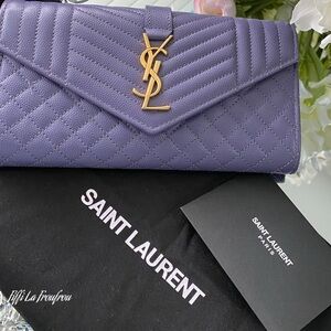 Authentic Saint Laurent Violet Leather Wallet with Gold logo